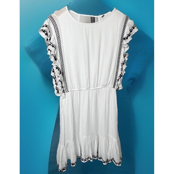 Free People Dress Sundress Mini Cut Out Backless Ruffle Embroidered Gauze Medium - Picture 2 of 5